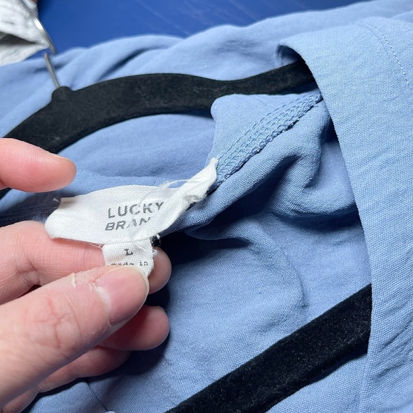 Lucky Brand Women’s Flutter Cap Sleeve Button Front Blue Midi Dress Size Large - Picture 12 of 13